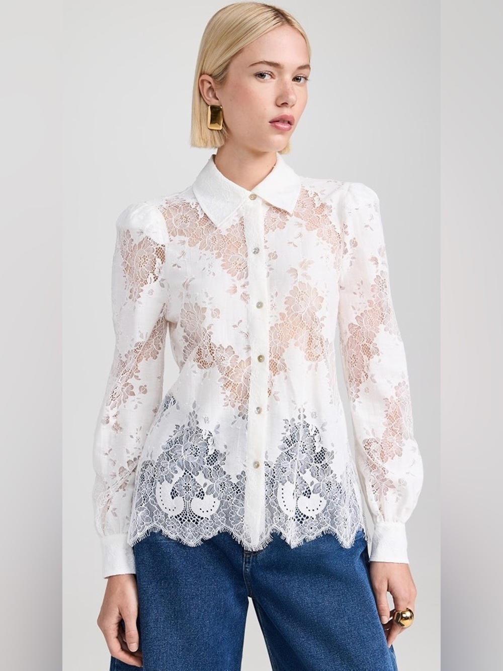 L'AGENCE Jenica Lace Blouse Size Medium White